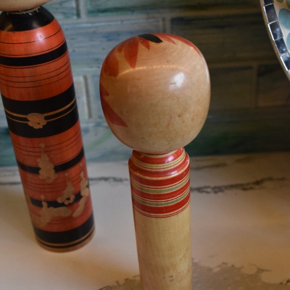 Vintage Kokeshi Wooden Hand Painted Japanese Dolls-Set of 2 - Picture 5 of 12
